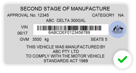 Frontline Campervan Conversion Specialist Comploiance Plate Example