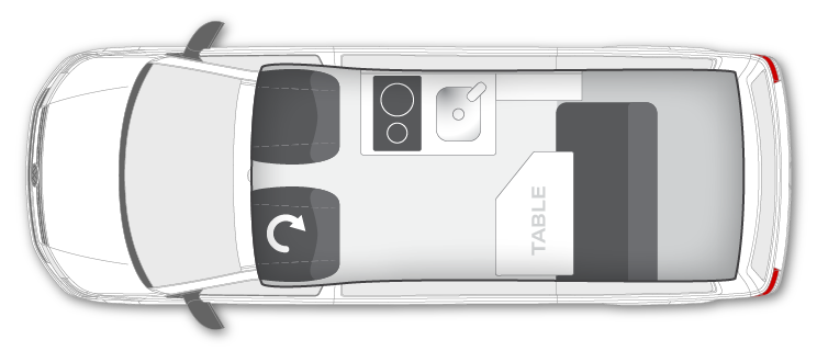 Day time plan for Frontline VW T6.1 Transporter Adventurer Full Width layout