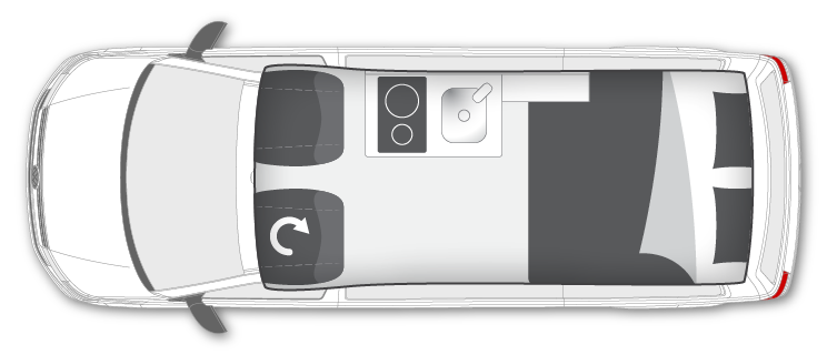 Night time plan for Frontline VW T6.1 Transporter Adventurer Full Width layout